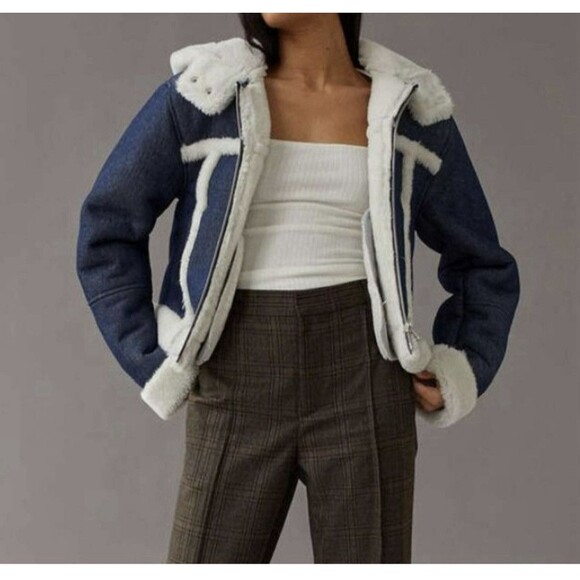Urban Outfitters UO Roselyn Faux Shearling Jacket Women's XXL Blue White New - Picture 12 of 16